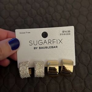 2 for $10 - Sugarfix by Baublebar Crystal and Gold Wide Hoop Earring Set of 2